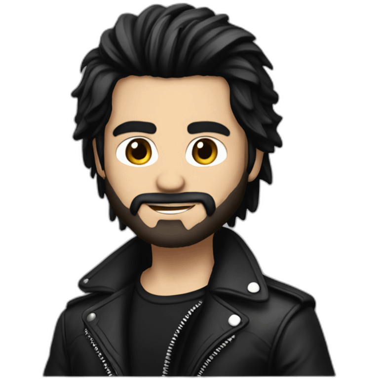 Handsome Boy rocker with Black and straight hair lether jacket short beard emoji