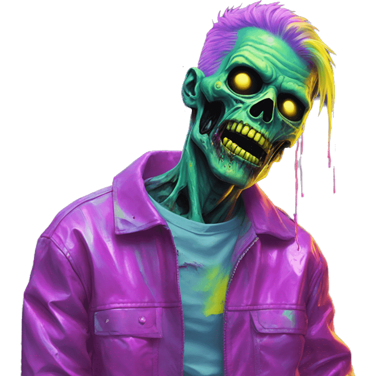 Zombie_ Vaporwave black holographic oilslick zombie yellow caution tape emoji