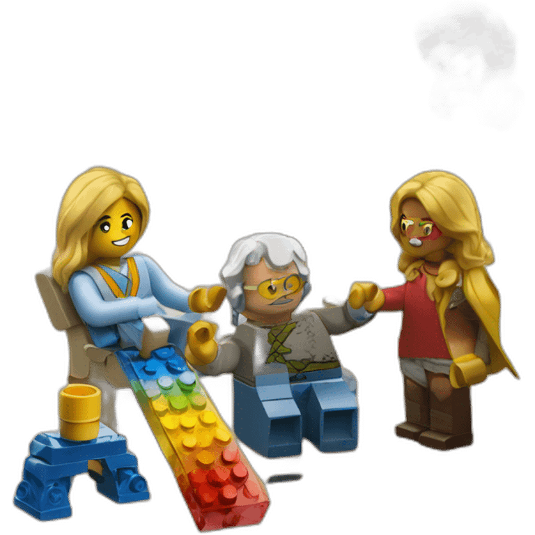 3 people playing with lego emoji