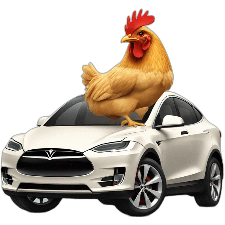 Chicken riding a Tesla car emoji