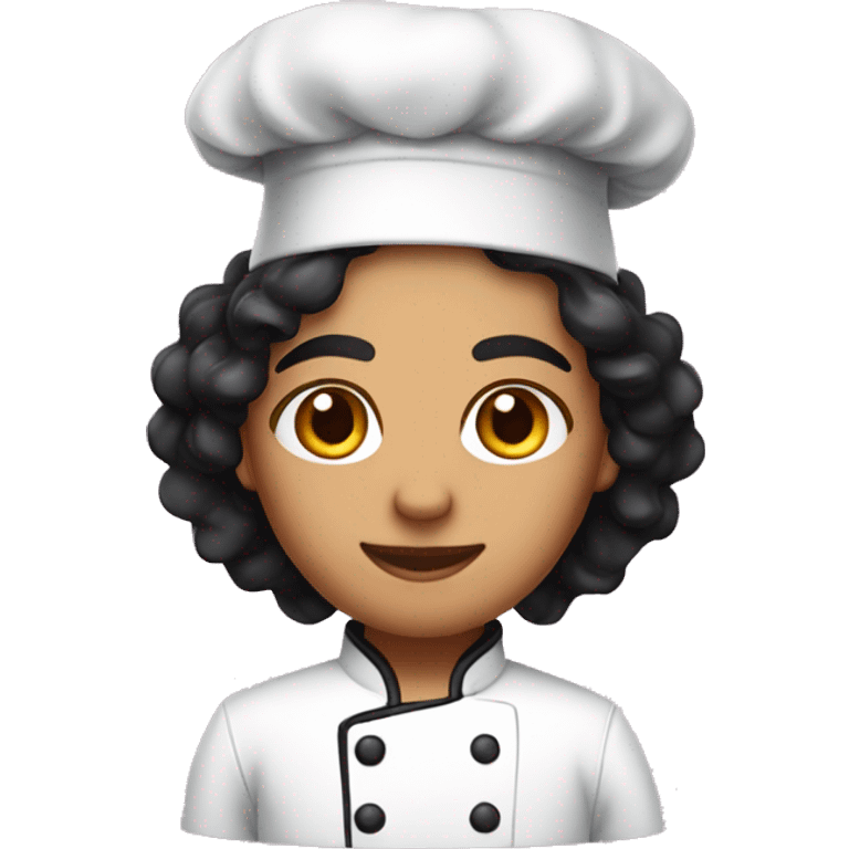 olive skin chef with black long black curly hair  and light pink chef hat emoji