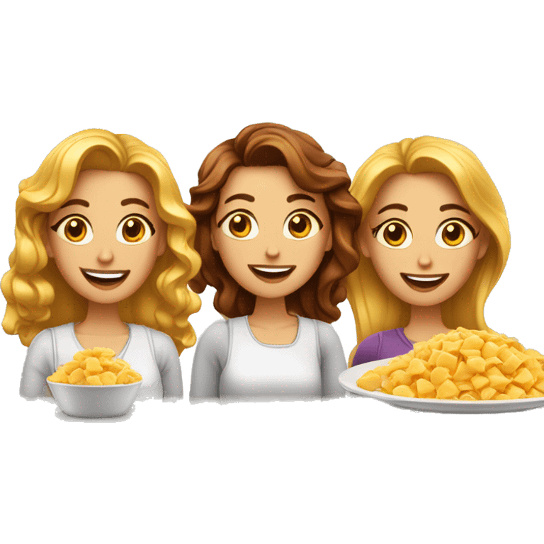 Tres chicas con unos macarrones con queso  emoji