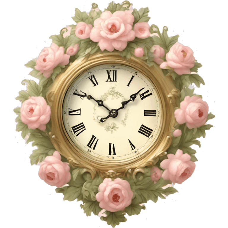 vintage rococo light pink dainty floral clock emoji