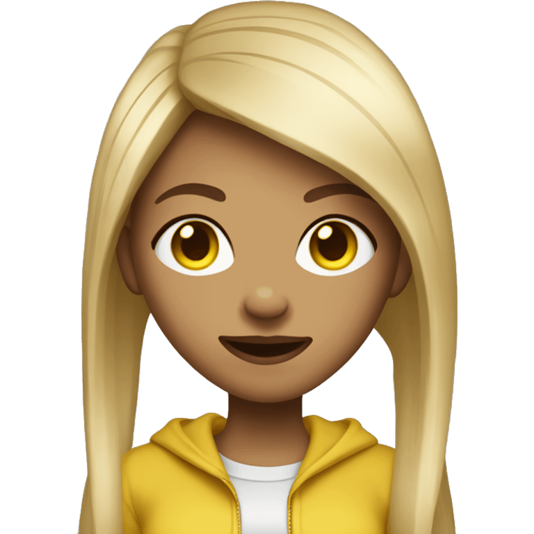 A skin-toned girl with long straight brown blonde highlight hair and yellow undertones she have little nose big mouth she have street wear clothes  emoji