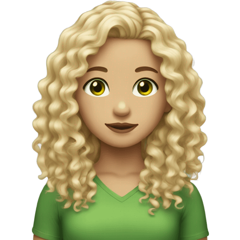 Girl long Curly hair blond and Green eyes emoji