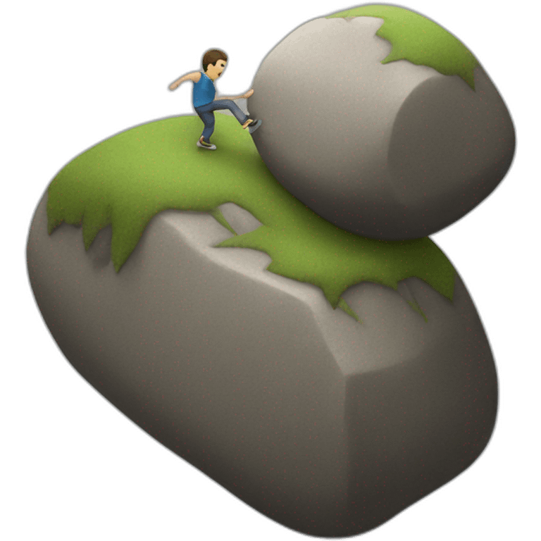 tiny man rolling a boulder up a hill emoji