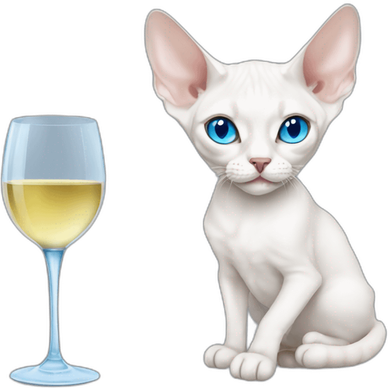 White devon rex with blue eyes drinking wine emoji