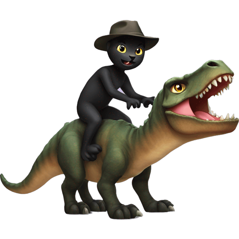 black cat riding a dinosaur  emoji