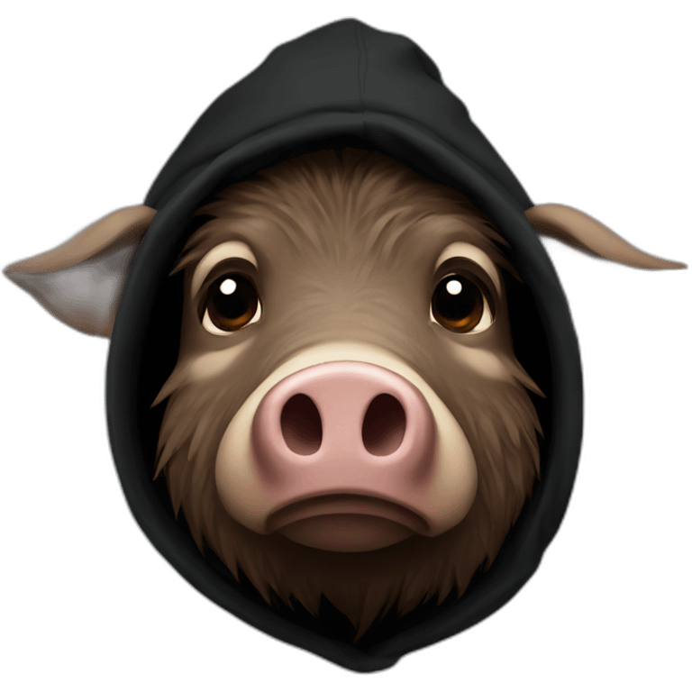 Really sad brown boar in a black winter hat and black hoodie emoji