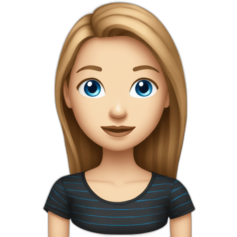 long light brown hair woman blue eyes black stripy t-shirt emoji