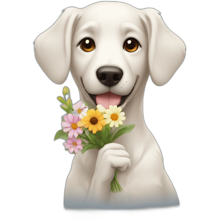 Dog holding flower bouquet emoji