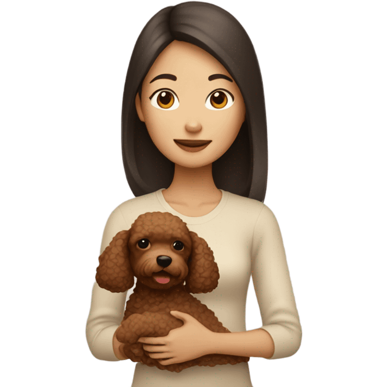 Asian girl holding brown poodle emoji