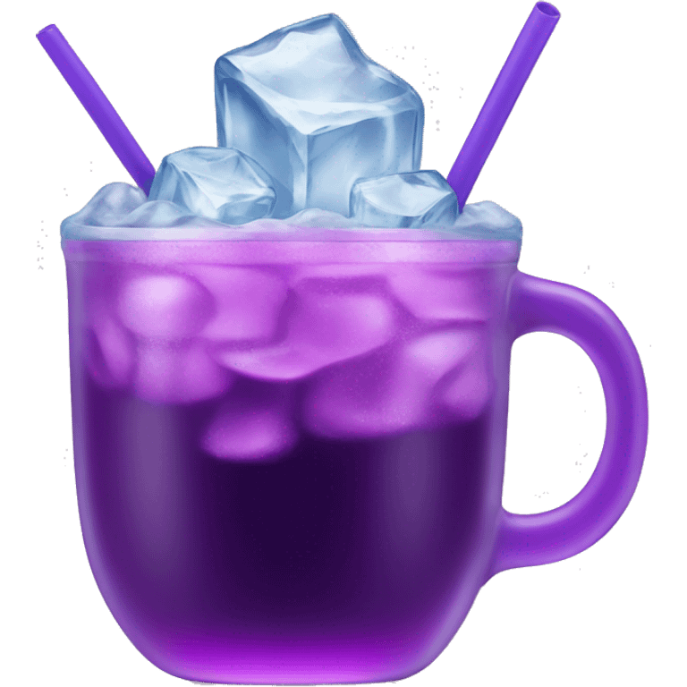 purple drink in a double styrofome cup with ice in the drink emoji