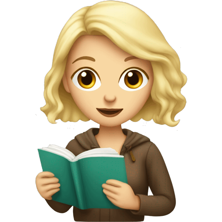 blonde girl drinking coffee with a book  emoji