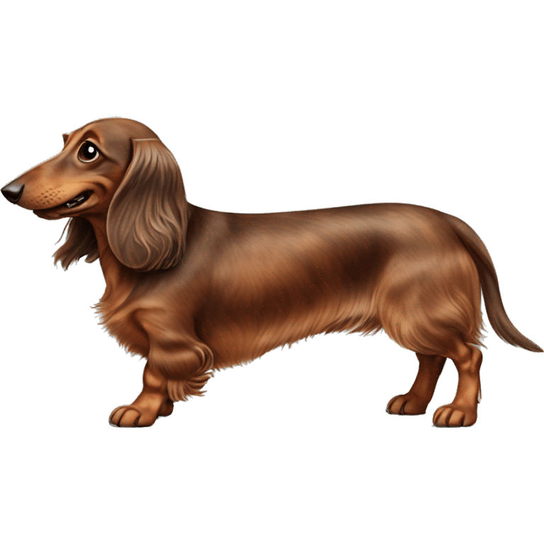 cheerful long-haired brown marble dachshund in full height on the side emoji