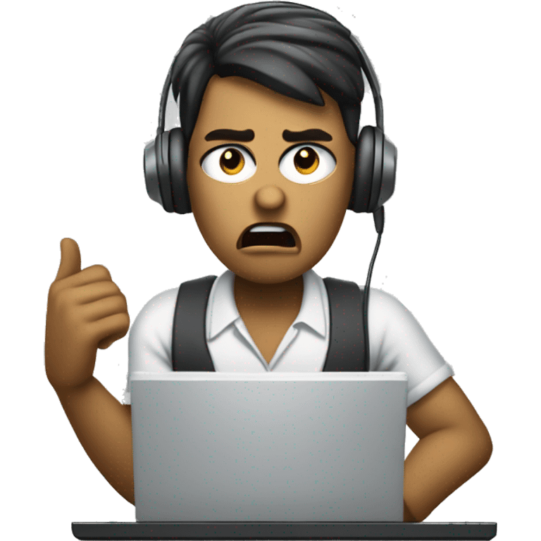 telemarketing attendant with a computer angry emoji