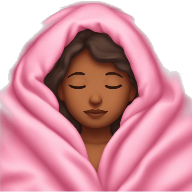 Brown girl asleep in pink blanket emoji