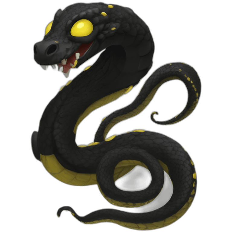 Chibi black serpent with horns and tentacles, 3 yellow eyes, dark black scales, no arms or legs, slithering, in the style of pointyhat D&D videos emoji