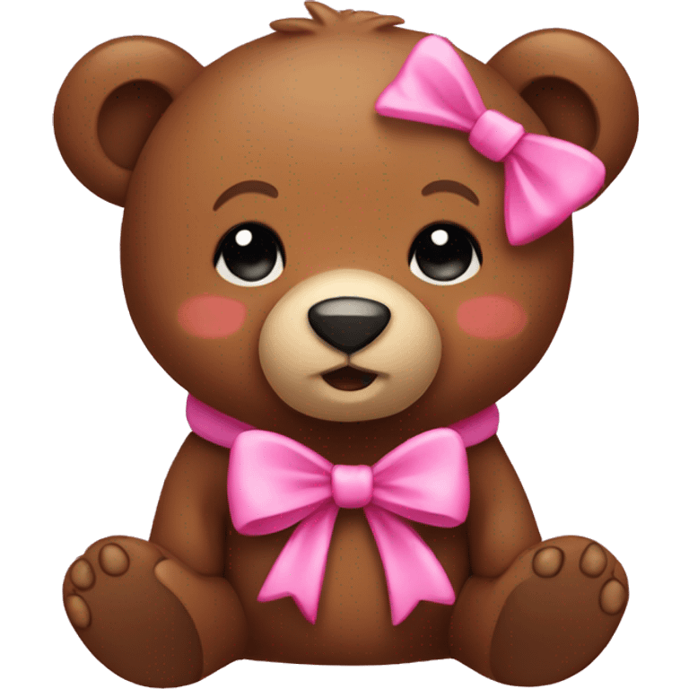 Brown cute bear with a pink bow emoji