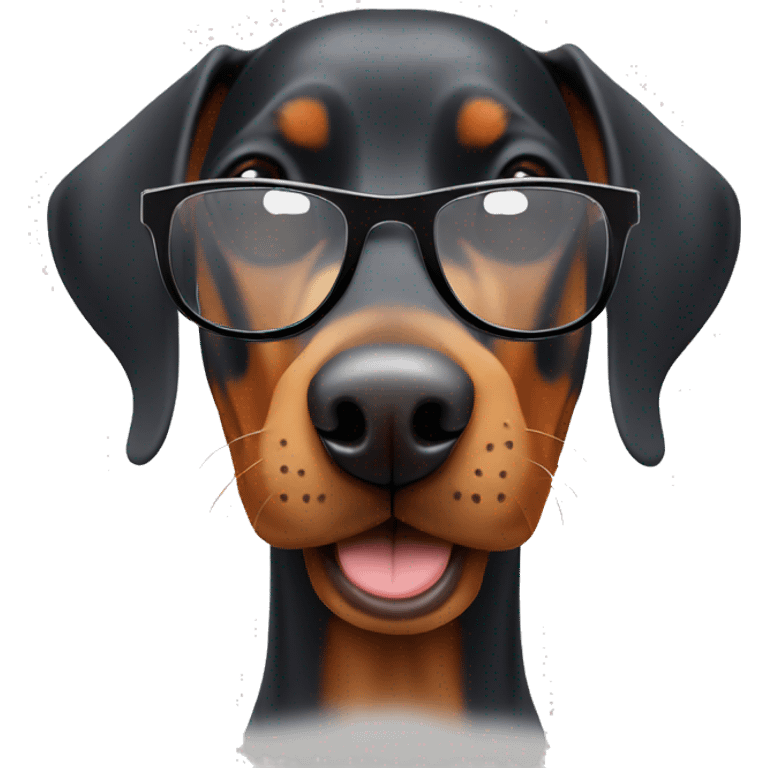 Doberman with glasses enjoys the weekend emoji