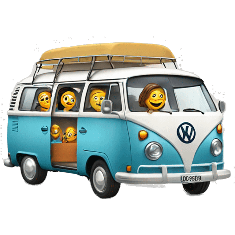 happy and smiling family in vw combi camper van emoji