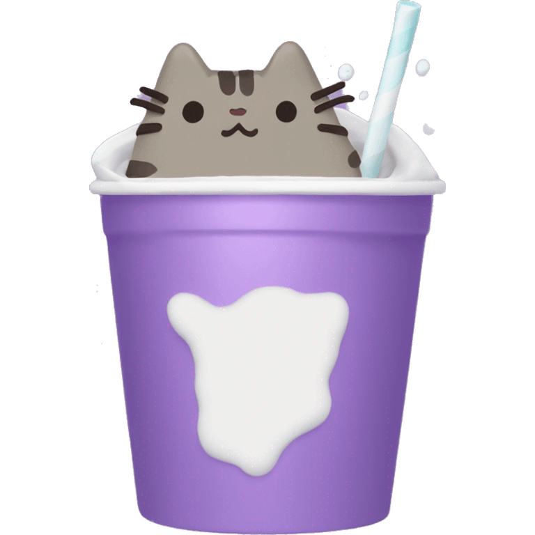 Pusheen drinking purple syrup from styfoam cup emoji