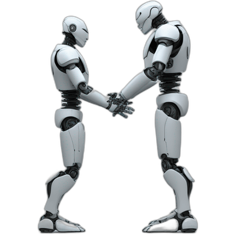 robot stretch shake hands with human， chest Shot, lateral view emoji