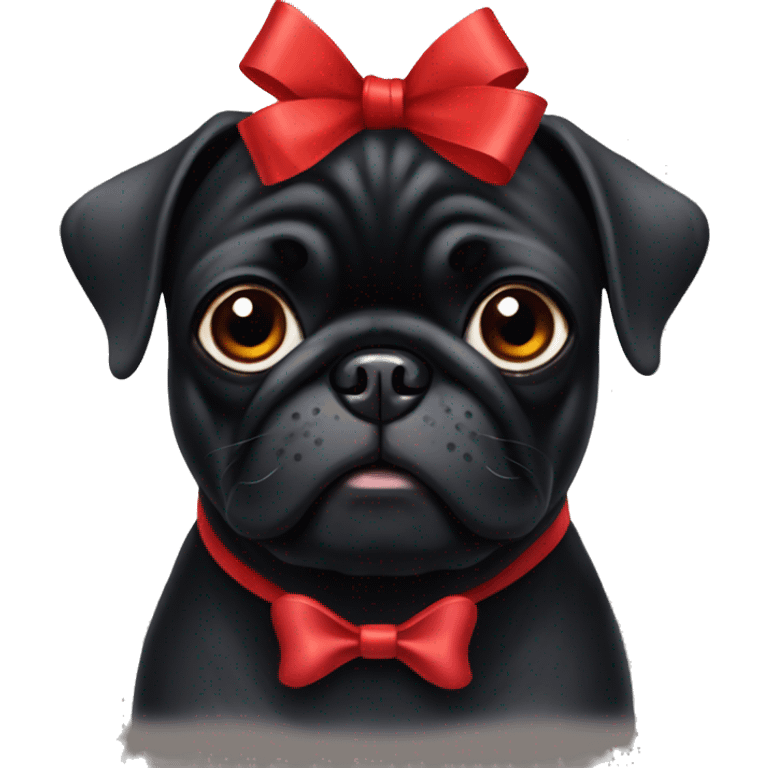 A black pug with a red bow on its ear emoji