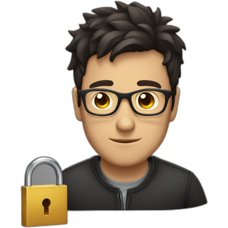 dark-short-haired man with glasses struggling to fit a key into a lock emoji