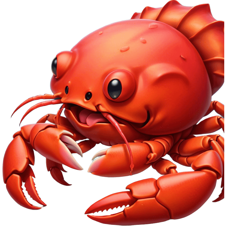 Cinematic Cute Yawning Red Crab Portrait Emoji, Head tilted slightly with a dramatic, wide-open yawn, showcasing a vivid, scarlet exoskeleton with softly drooping antennae and eyes half-closed in drowsy contentment, Simplified yet irresistibly adorable features, highly detailed, glowing with a soft, cozy oceanic glow, high shine, relaxed yet expressive, stylized with a dash of whimsical seaside charm, soft glowing outline, capturing the essence of a drowsy yet affectionate red crab that appears ready to scuttle out for a nap! emoji