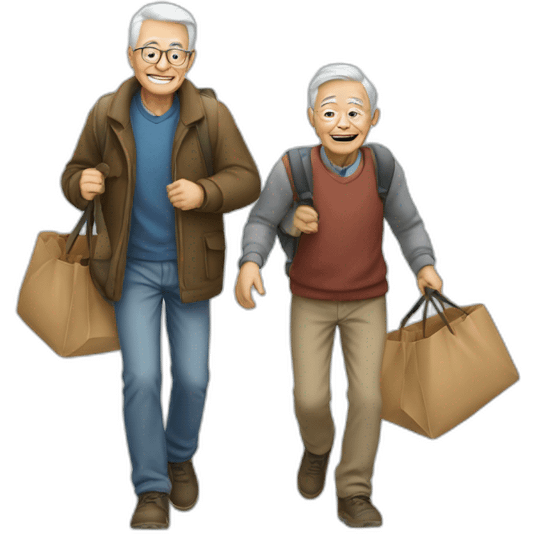 young man helping old man carry bags emoji