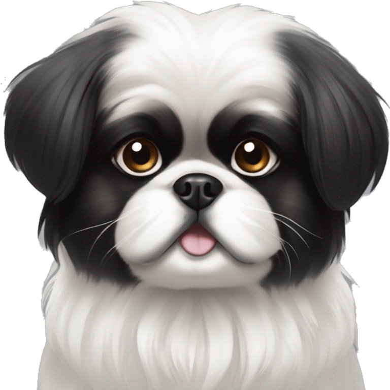 black and white pekingese with bow emoji