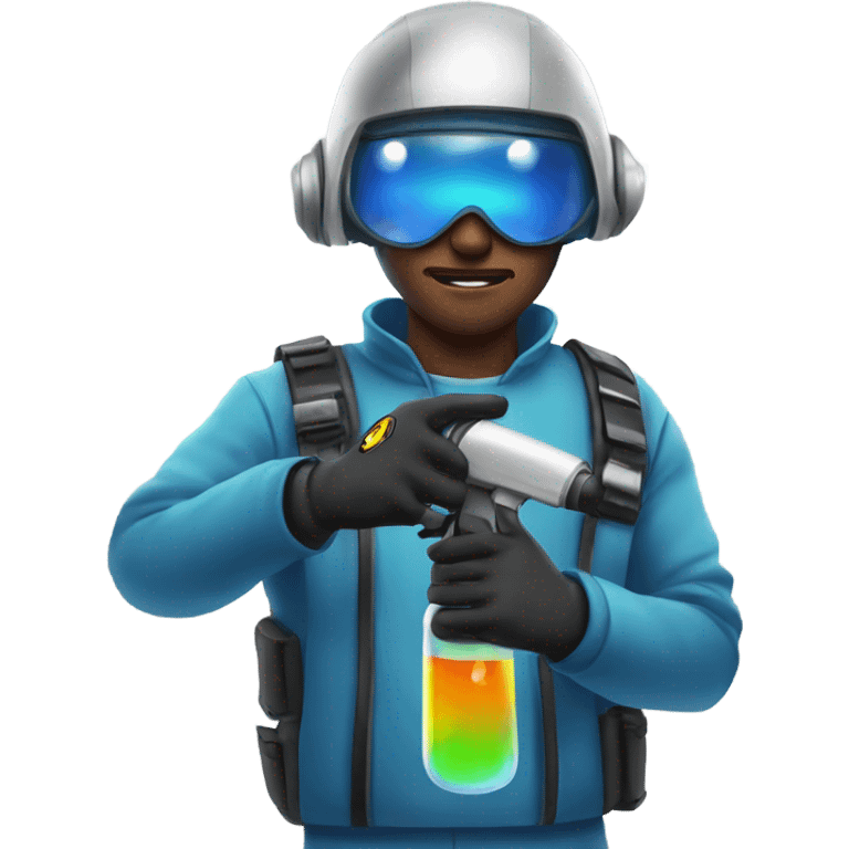 Guy in reflective gear with a bubble gun in each hand emoji