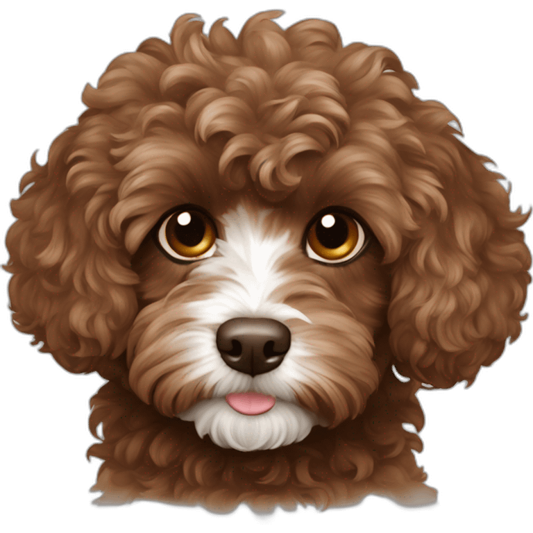 Dark brown curly cavoodle white chest emoji