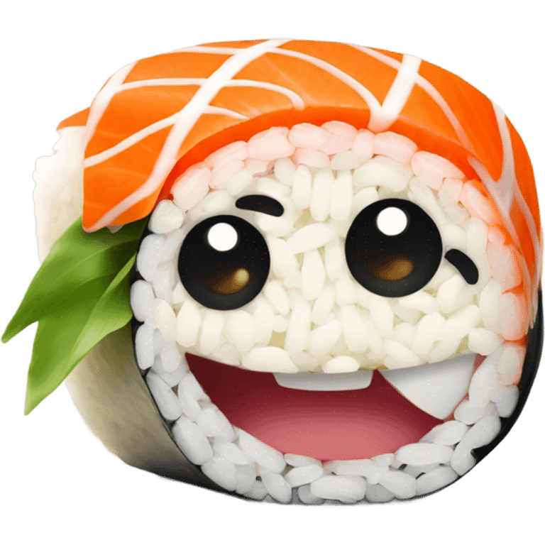 A sushi roll that has a face with eyes a nose and a mouth  emoji