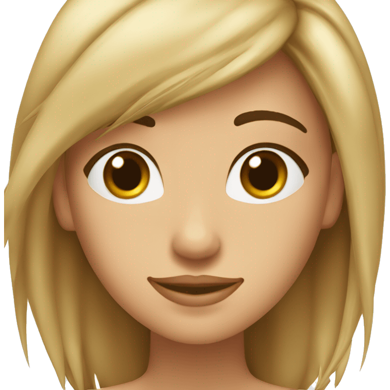 chica piel blanca, pelo castaño con mechas rubias, pelo liso por el pecho y muy sonriente emoji