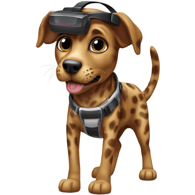 Brown catahoula leopard dog playing VR emoji