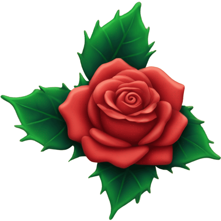 old school rose tattoo bright red petals and green stem with thorns emoji