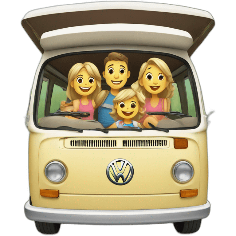 happy and smiling family in vw combi camper van emoji