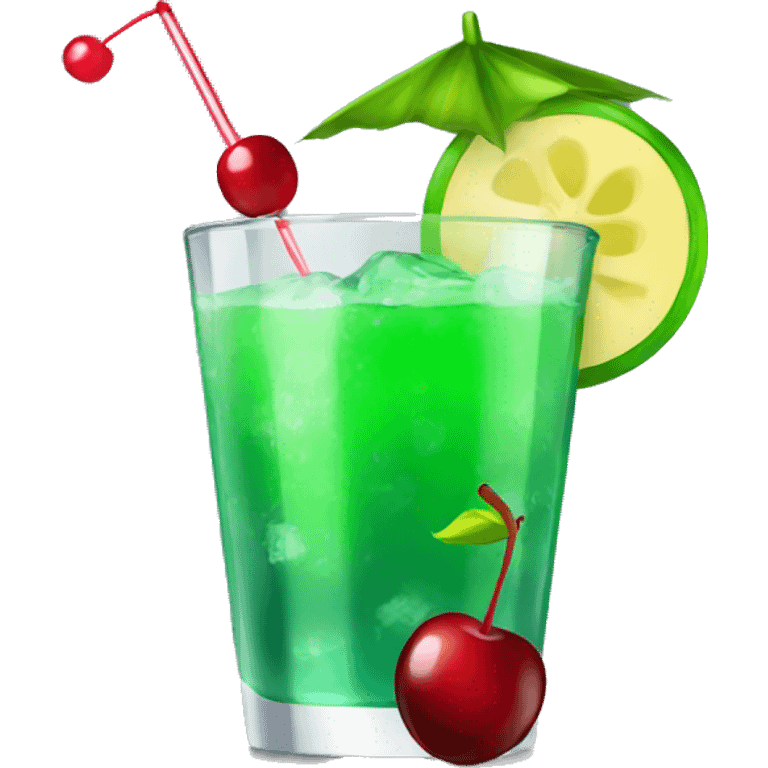 Green cocktail with cherry emoji