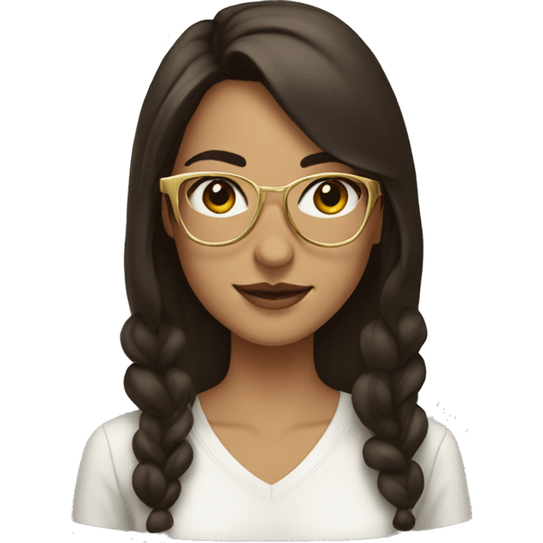 Brunette girl with brown eyes and gold large glasses emoji