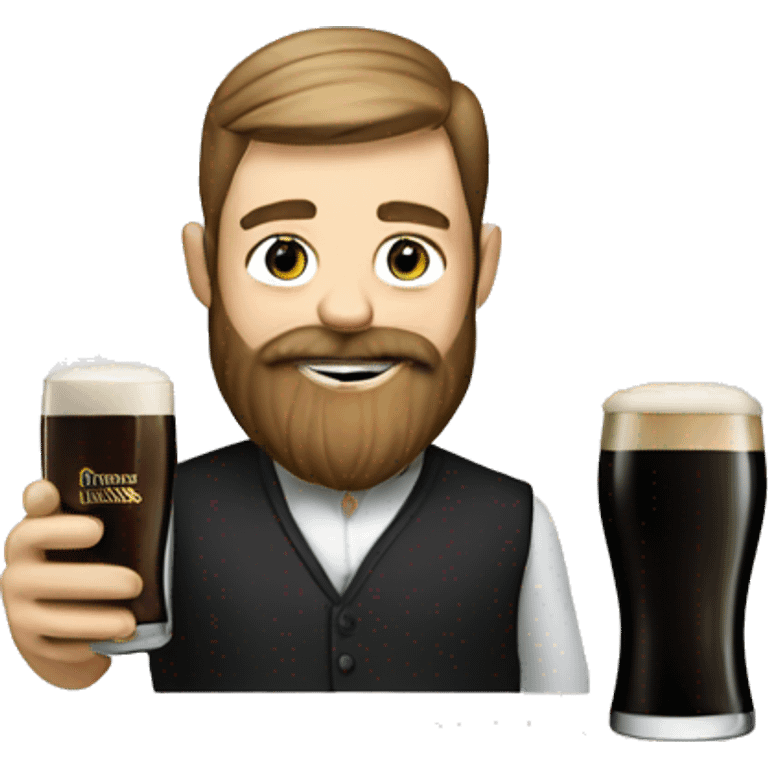 White guy with beard drinking from a glass that says “Guinness” emoji