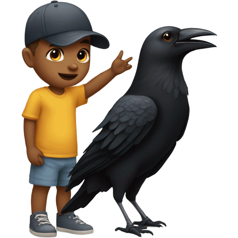 Toddler with crow emoji