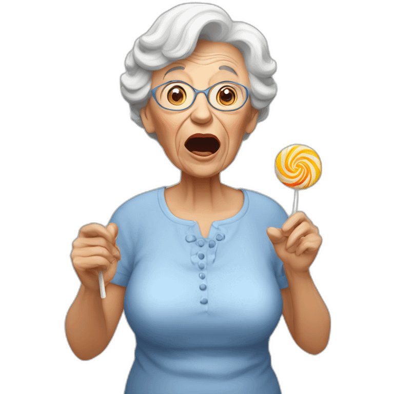 Surprised grandma eating a lollipop emoji