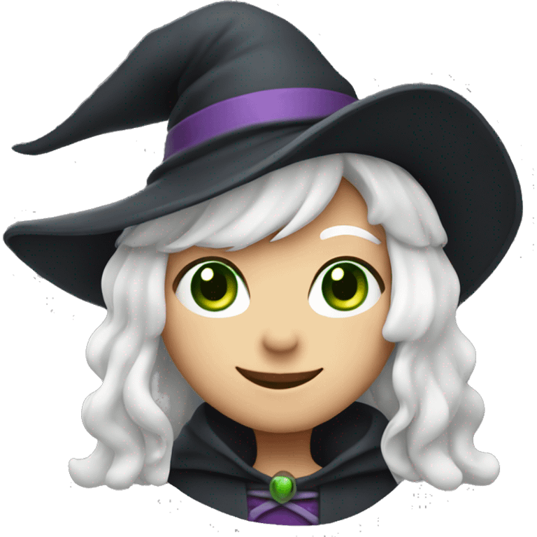 Young witch with white hair, white skin and cap, green eyes, thumbs up   emoji