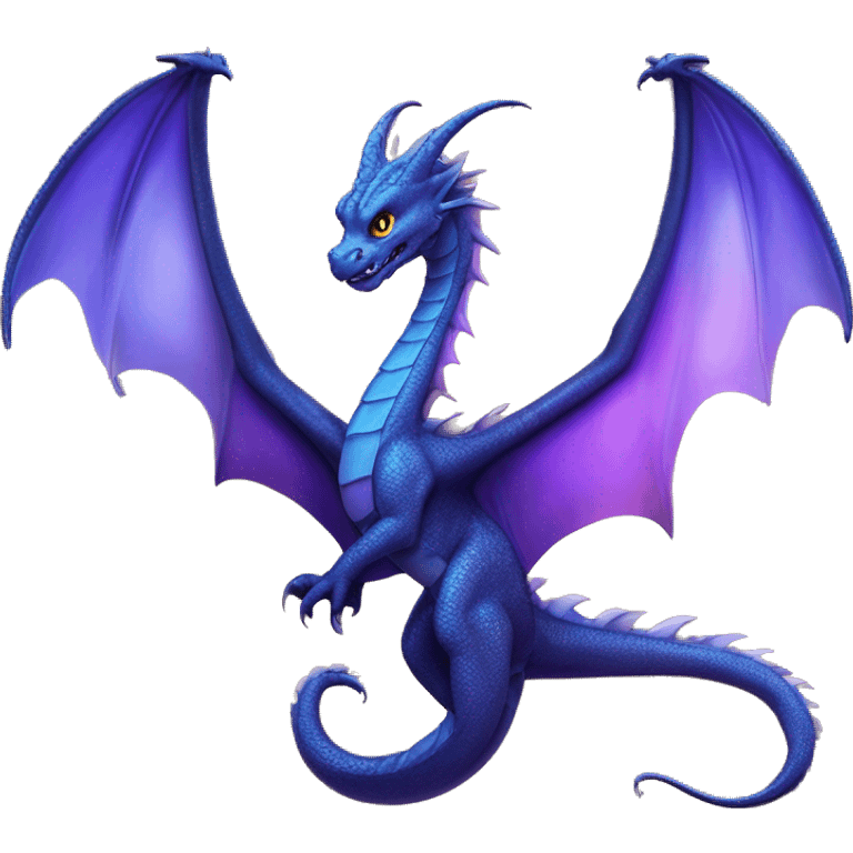 Dragon serpentiforme avec des écailles métalliques scintillantes. Noir profond avec des accents argentés et violets, des yeux éclatants d’azur.
Une longue queue sinueuse, des ailes semi-transparentes, des cornes courbées élégantes, et des griffes acérées. emoji