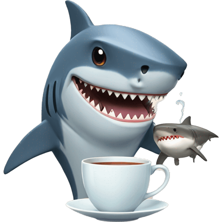 Shark having tea with a bear emoji