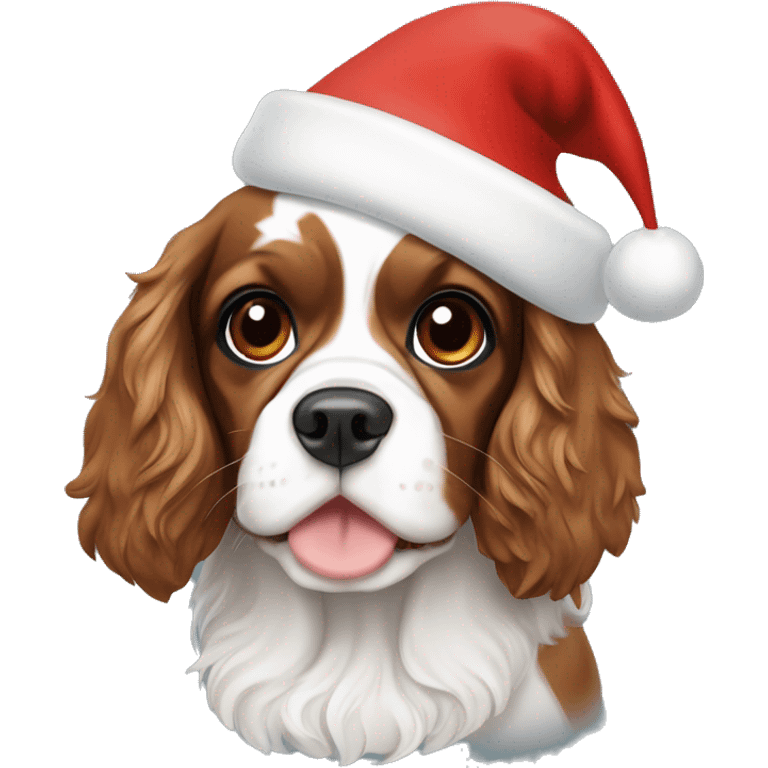 Tricolor Cavalier Spaniel with a Santa hat  emoji