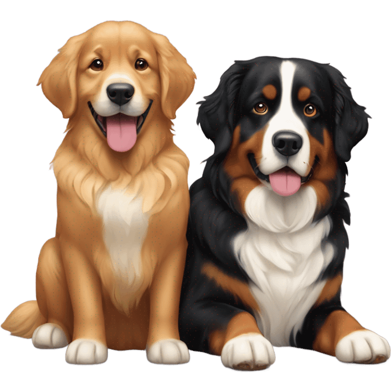 golden retriever and Bernese mountain dog playing together emoji