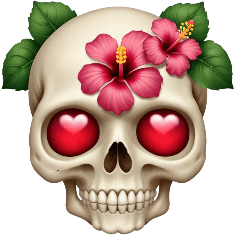 Skull with hibiscus on right ear heart eyes  emoji